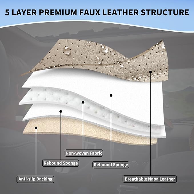hoozoom Leather Front Car Seat Covers Breathable Seat Covers Waterproof Seat Protectors Universal Fit for Most Automotive Cars SUV Trucks Van (Beige, Front Pair)