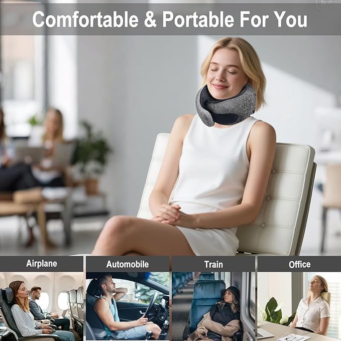 GongPath Travel Neck Pillow for Airplanes, 100% Memory Foam Neck Pillow for Sleeping, 360° Neck Support Pillow, Compact and Ergonomic Design for Travel, Car Rides, Airport (Dark Grey)