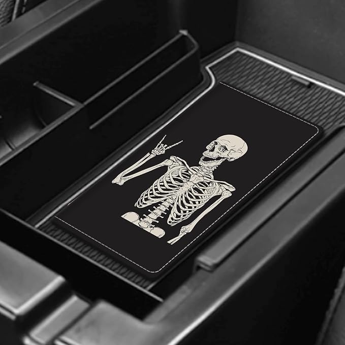 ADUQLZUX Leather Car Registration and Insurance Card Holder, Cute Car Accessories Vehicle Glove Box Car Organizer for Documents, Cards, License Funny Skull Pattern