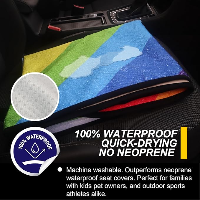 LoyaGour Back Seat Cover for Car Trucks Van SUV,Waterproof Rear Bench Towel Seat Covers for Dogs and Kids,Automotive Backseat Protector (Rainbow)
