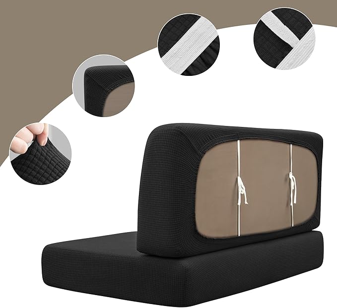 Stretch Rv Dinette Cushion Set,Booth Seats with 1 Backrest & 1 Bench Cover,38 in Camper Dinette Booth Set,1 Set-Black