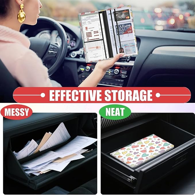 Car Registration and Insurance Card Holder for Women Men, Waterproof PU Leather Glove Box Car Organizer with Magnetic Shut, Vehicle Document Holder for Driver License,Cards, Colorful Love Peach