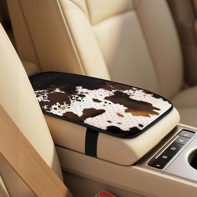 Qeluxign Cow Print 5 Piece Car Seat Covers Full Set, Front Seats Cover/Auto Seatbelt Shoulder Pads/Vehicle Center Console Armrest Cover, Universal Car Accessories Men Women Gifts