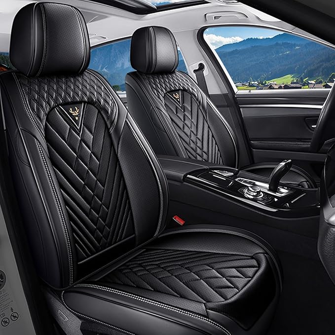 BYXN Car Seat Covers for Jeep Wrangler 2000-2026,Breathable Nappa Leather Car Seat Protector,Front Seat Covers Automotive Seat Cushion with Airbag Compatible(Front Seats,Black)