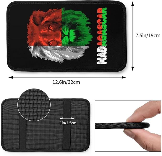 Vintage Madagascar Madagascan Flag Lion Head Auto Center Console Armrest Cover Car Handrail Box Cushion Pad Mat Universal Fit Most Vehicle Sedan Truck SUV Soft Comfort Decor Accessories