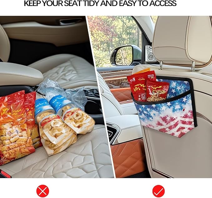 Renewold Fashion American Flag Car Side Pocket Organizer Small Pocket Bag Phone Coin Sunglasses Holder Storage Tray for Car Back Front Seat Door Window Console Universal Car Organizer Pouch