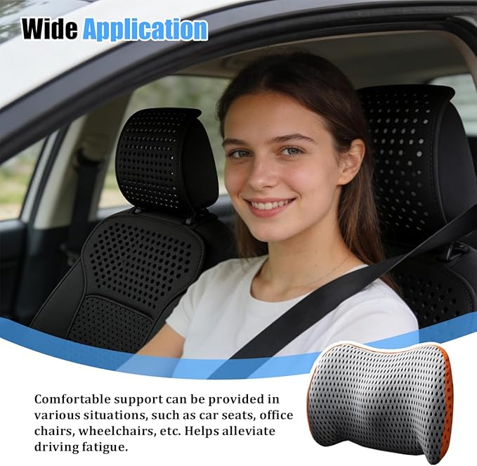 Car Lumbar Support Pillow, Memory Foam Ergonomic Vehicle Lower Back Support Cushion for Back Pain Relief and Sciatica, Automotive Seat Lumbar Pillow, Universal for Vehicles (Gray/Orange)