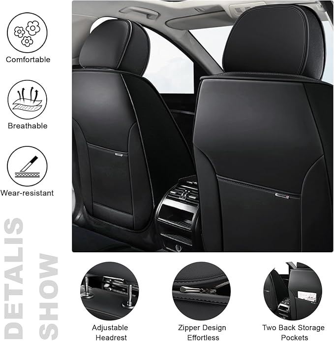 AREKA 2 Seat Covers for Subaru Crosstrek 2016-2026 Breathable Cars Seat Covers,Anti-Slip Waterproof Car Seat Protectors with Airbag,Automotive Vehicle Cushion with Storage Pockets (Standard,Black)