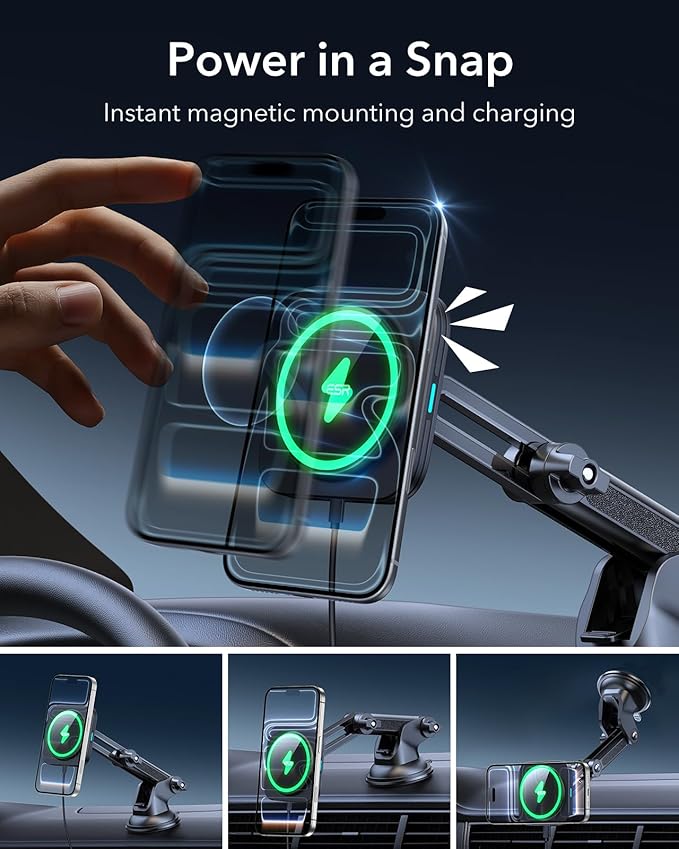 ESR for MagSafe Car Mount Charger, for Magsafe Car Charger, Dashboard Suction Cup Magnetic Car Mount, 360° Rotation, Magnetic Car Phone Holder for iPhone 17e/17/16/15/14/13/12, S26/S25, Fast Charging