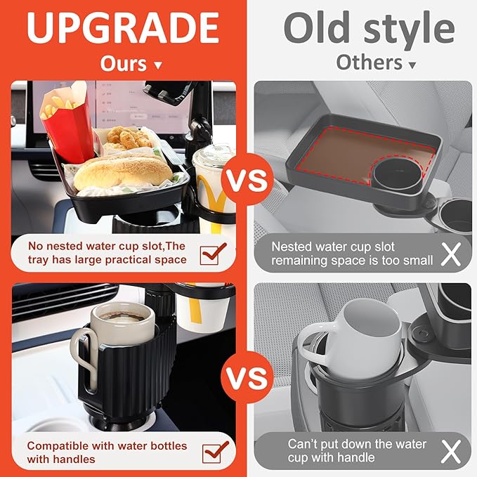 Car Large Cup Holder Expander, 5-in-1 Cupholder Extender with Phone Holder & Swivel and Detachable Snack Food Tray Table for Eating, Travel Essentials for Road Trips for Driver. Model C