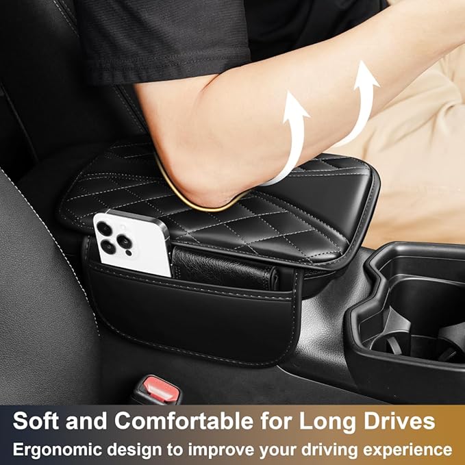 YORKNEIC Center Console Cover Fit for Ford Escape,Upgraded Faux Leather Car Arm Rest Cover Pad with 2 Storage Bags,Anti-Scratch/Wear-Resistant/Waterproof Car Armrest Cover Protection(Black)
