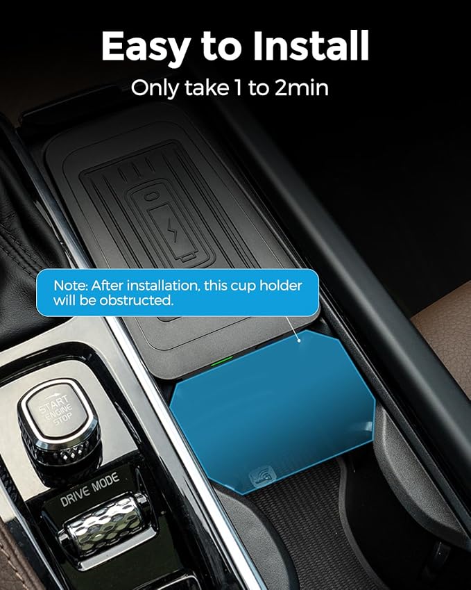 hoMPLEX Wireless Charger for Volvo (XC90/S90/V90/XC60/V60/S60) 2017-2025, Automotive Center Console Organizer Wireless Charging Pad for Volvo Accessories 2018 2019 2020 2021 2022 2023 2024