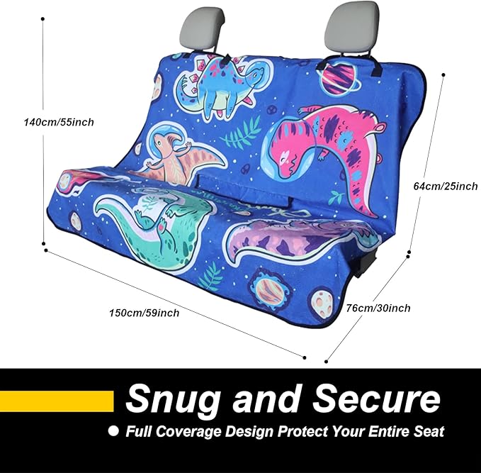 LoyaGour Back Seat Cover for Car Trucks Van SUV,Waterproof Rear Bench Towel Seat Covers for Dogs and Kids,Automotive Backseat Protector (Cartoon Dinosaur)