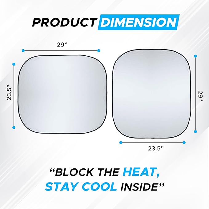 Autovir 2 Piece Car Windshield Sun Shade Foldable | Durable Polyester Windshield Sunshade Blocks Sun, Heat, and UV Rays | Sunshade for Car Ensuring Interior Protection | Small (29"x23.5")