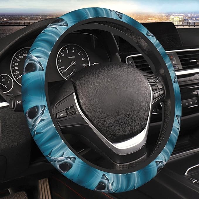 Shark Bites The Ocean Universal Fit Steering Wheel Cover for Car, Truck, and SUV, Durable Steering Wheel Protection