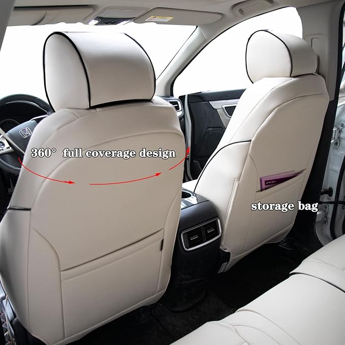 HKZ Fit CRV Car Seat Covers Full Set for Honda CR-V 2017 2018 2019 2020 2021 2022 CRV Touring;CR-V EX;CR-V Sport;CR-V SE & CR-V EX-L - Leather (Beige)