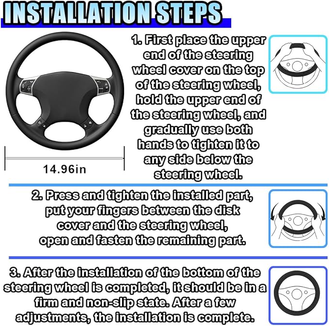 14.5"-15" Car Steering Wheel Cover, Microfiber Leather Breathable Wheel Cover, Anti-Slip Lining Steering Wheel Covers, Car Accessories Interior Decoration for Women Men (Black)