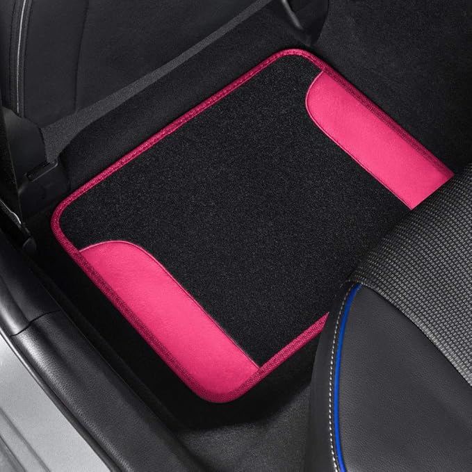 BDK Hot Pink Carpet - Two-Tone Faux Leather Automotive Floor Mats, Included Anti-Slip Features and Built-in Heel Pad, Stylish Floor Mats for Cars Truck Van SUV