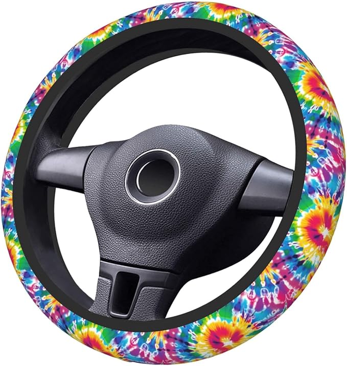 Tie Dye Neoprene Steering Wheel Cover for Men Women Anti-Slip Elastic Colorful Steering Wheel Protective Cover 15in Universal Car Accessories Fit Cars, SUVs, Auto