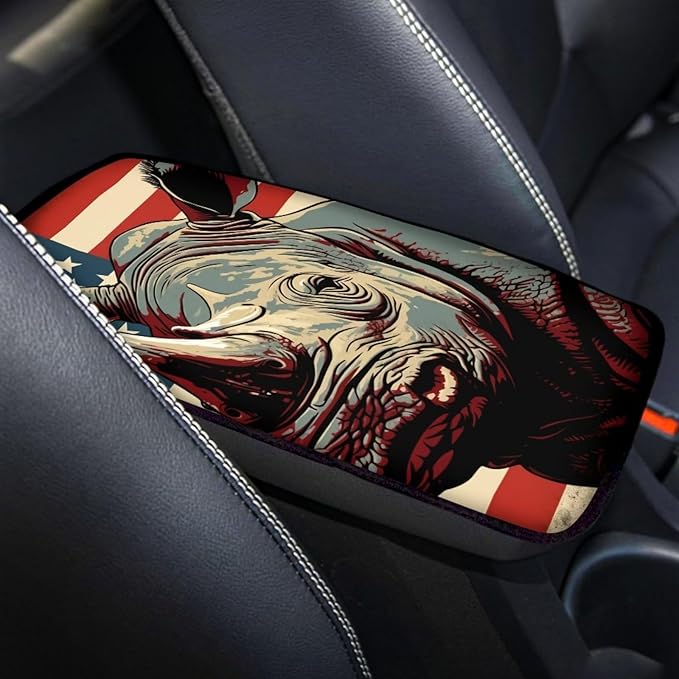 Car Center Console Pad, Universal Waterproof Car Armrest Seat Box Cover, Car Interior Accessories for Most Vehicle SUV Truck Vintage American Flag Rihno Car Armrest Pad