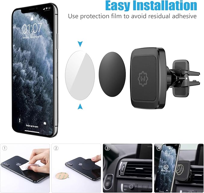 WixGear Magnetic Phone Car Mount, [2 Pack] Air Vent Car Phone Mount Holder, Phone Holder for Car with Twist-Lock Base, Compatible with All Smartphones