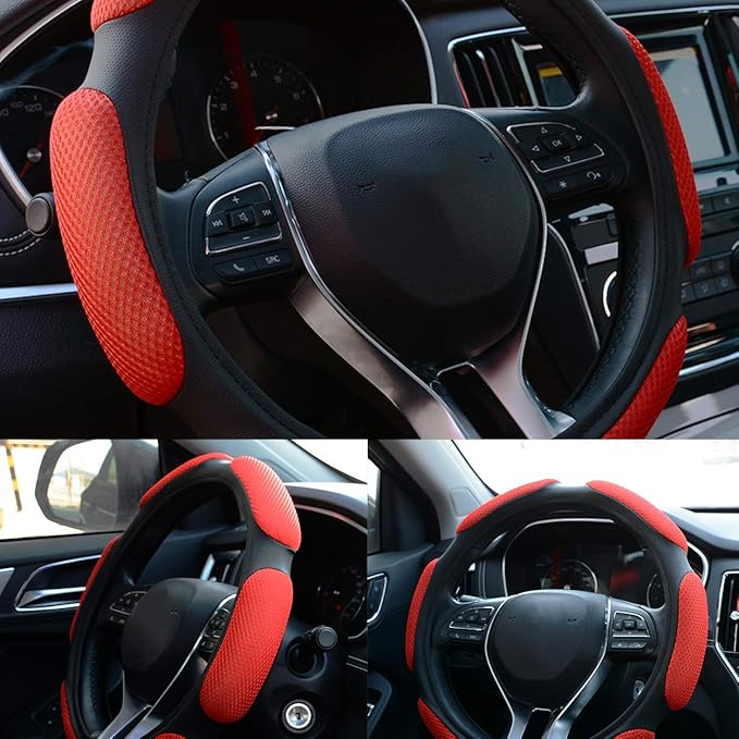 Auto Steering Wheel Cover Hand Pad Cushion Slip-on Universal Fit 15'' / 38 cm (red)