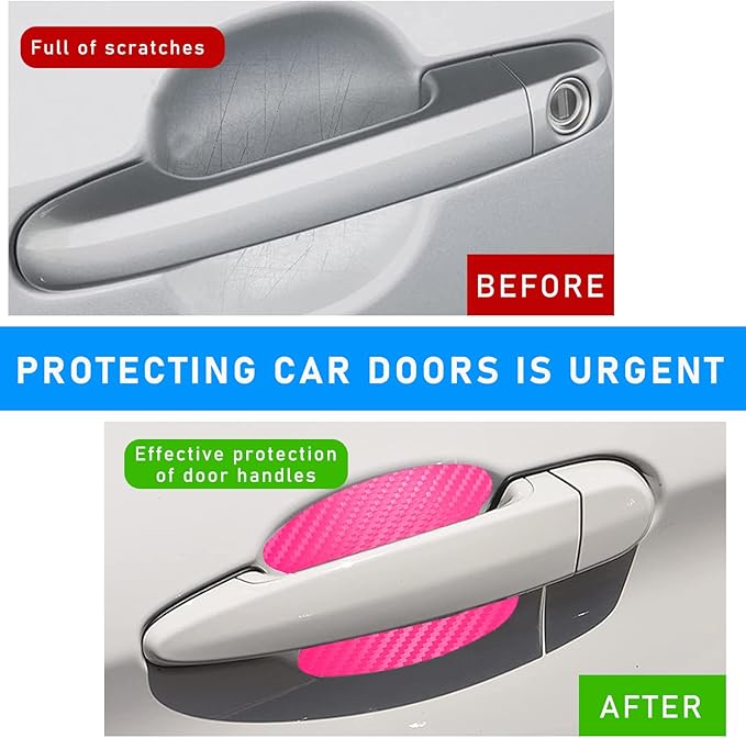 Ziciner 4 PCS Car Door Handle Sticker, Carbon Fiber Texture Auto Door Handle Protective Films, Anti-Scratches Door Side Handle Paint Guard, Universal Vehicle Accessories for Most Cars