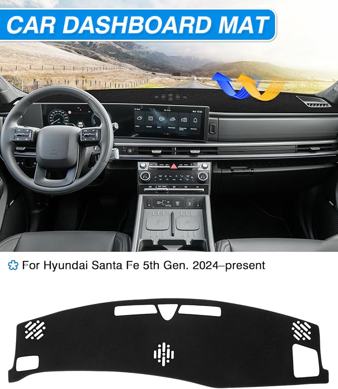 CARTIST Dash Cover for 2024 2025 2026 Hyundai Santa Fe Dashboard Cover for Santa Fe Accessories Non-Slip Carpet Sunshield Glare UV Rays Protector (Without HUD)