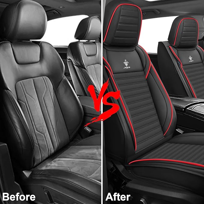 ARTIBY Seat Covers Full Set Custom Fit for Mitsubishi Outlander 2004-2025, Standard Waterproof Car Seat Cover, Breathable and Comfortable Leather Cushion Cover, Auto Interior Accessories (Black Red)