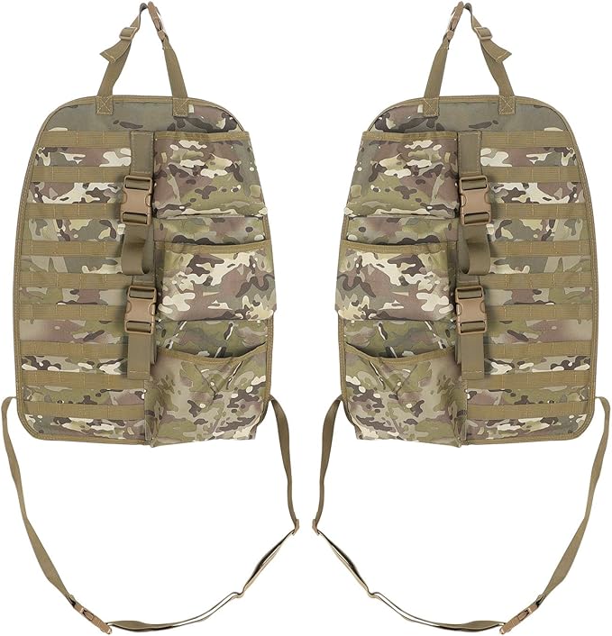 SUNPIE 2 Pcs Seat Back Truck Gun Rack,Automotive Gun Racks with Molle Panel Universal Seatback Storage Pockets Tactical Car Seat Back Organizer for Hunting Accessories Storage,Camouflage
