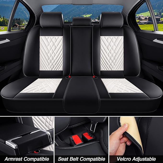 BYXN Car Seat Covers for Jeep Wrangler 2000-2026,Breathable Nappa Leather Car Seat Protector,Full Seat Cover with Pillow Automotive Seat Cushion with Airbag Compatible(5 Seats,Black-White)