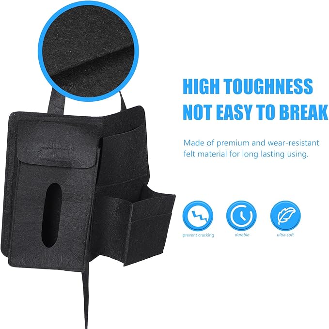Veemoon 2Pcs Car Organizer Backseat Felt Storage Bags Hanging Pouches for Auto Seats, Black, Backseat Storage Pockets for Vehicle Interior Accessories