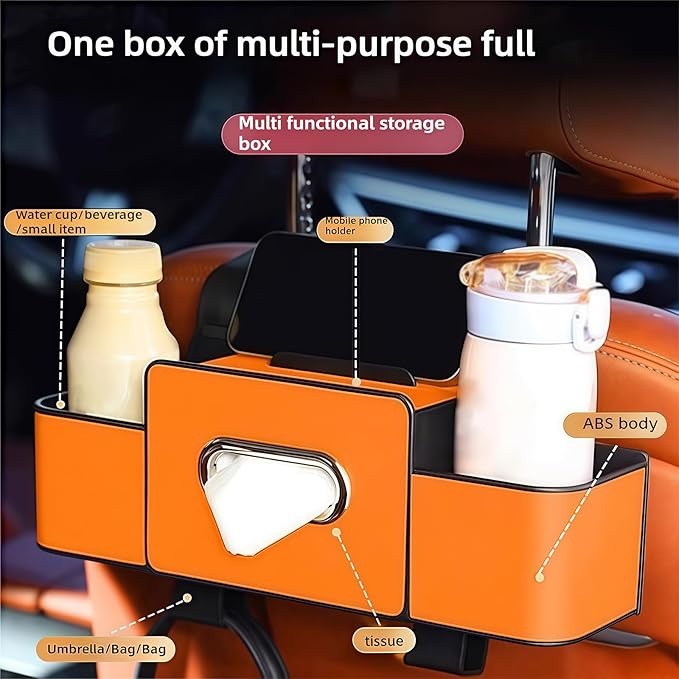 3-in-1 Car Backseat Organizer, Multifunctional Car Seat Back Storage Box, Car Organizers and Storage, For Hold Drinks, Handbag, Keep Your Ride Clean & Organized (Hook Installation, Red)