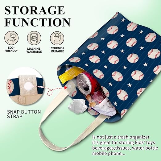 ABUIFDK Car Trash Can, Cute Car Trash Bag, Hanging Car Organizer and Storage Bag, Trash Bin for Car Accessories, Vehicle, Travelling, Camping Cute Blue Baseball