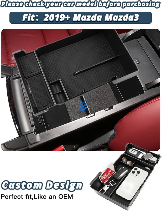 Ruiya 2019-2025 2026 Mazda3 Center Console Organizer for Mazda3 Hatchback/Sedan Accessories ABS Material Armrest Console Organizer Compatible with 2019-2022 2023 2024 2025 2026 Mazda Mazda3