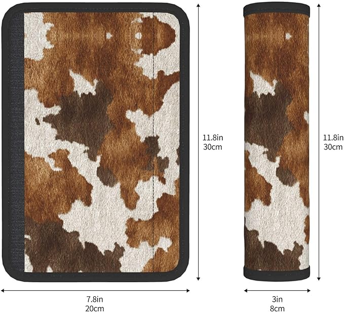 Western Cow Print Steering Wheel Cover Elastic Non-Slip Car Steering Wheel Covers with Seat Belt Shoulder Pad for Women Men