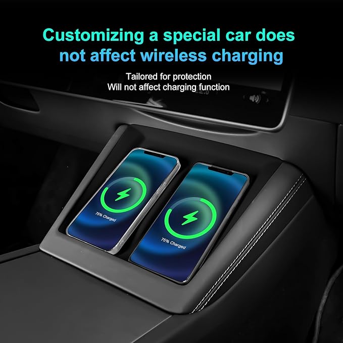 for 2024 Tesla Model 3 2025 Model Y Wireless Charging Anti-Slip Mat Silicone Protective Pad for Tesla Accessories (Black)