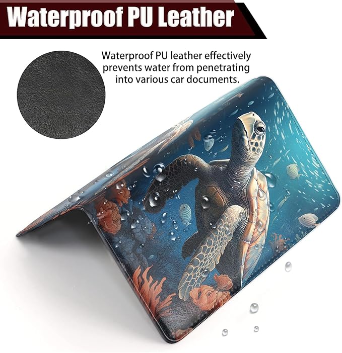 Yuxcfhjfe Car Registration and Insurance Holder, PU Leather Auto Document Holder for Men&Women, Vehicle Glove Box Compartment Organizer with Magnetic Shut for Driver's License, The Sea Turtle Pattern