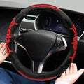 Sport Style Black Leather Steering Wheel Cover with Red Lucky-Cloud-Design Grip Steering Wheel Accessory,Universal Fit 14.5-15.25 inch Steering Wheel
