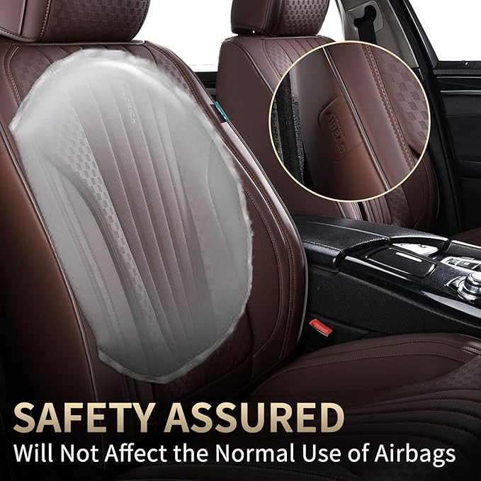 FLORICH Car Seat Covers, Premium Leatherette Car Seat Covers Full Set, Waterproof Nappa Leather Seat Protectors, Breathable Car Seat Cushion for Most Sedans Cars SUV Trucks - Coffee