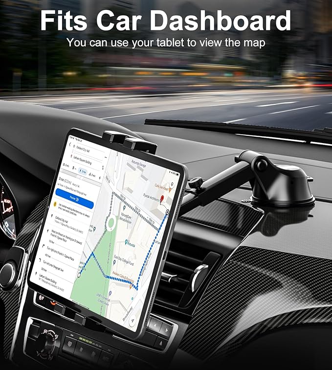 GDZN Dashboard Car Mount, Stretchable Dash Holder, Super Sticky Suction Cup Stand Clamp for iPad Pro 12.9 Air Mini, Galaxy Tabs, Z Fold, More 4-13" Cellphones and Tablets