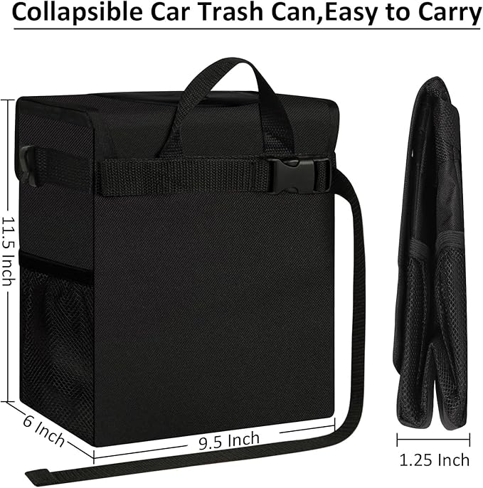 ELONGRIVER Car Trash Can Bin for Back Seat Leak Proof, Cute Car Trash Bag Hanging, Vehicle Trash Can for SUV Truck Van, Automotive Garbage Cans Front Seat Black