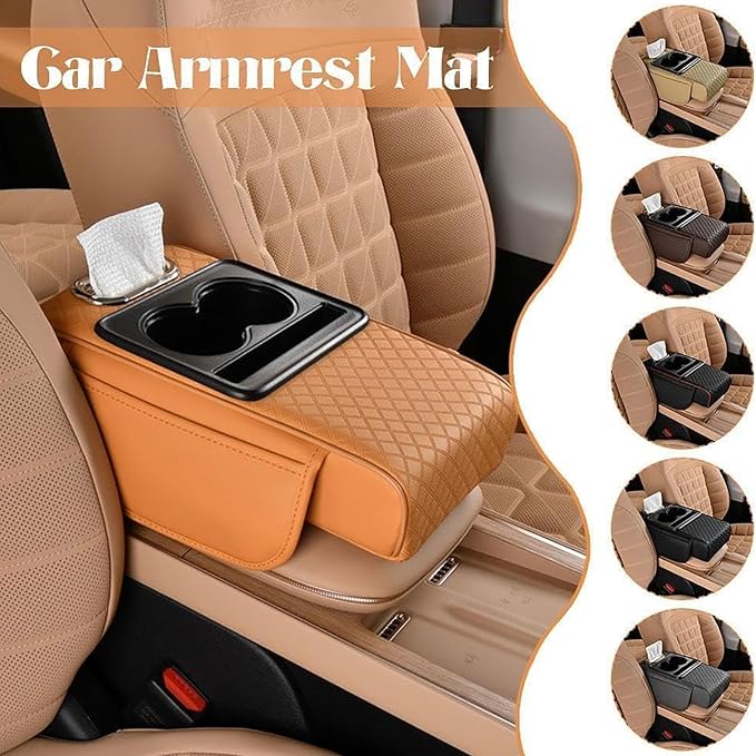 Car Armrest Cushion for Honda Pilot 2023 2024 2025, Leather Arm Rest Cover Center Console Armrest Pillow Armrest Storage Box Pad Multifunctional Accessories Interior Organizers,E/Beige
