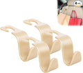 Amooca Universal Multifunctional Car Vehicle Headrest Hook, Organizer Hanger Storage Hook for Bag Purse Cloth Grocery (Beige Set of 4)