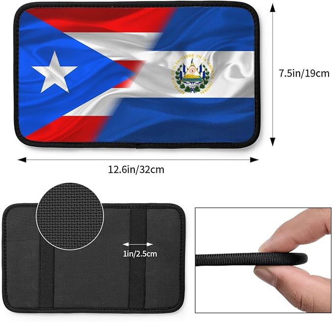 Auto Center Console Pad Puerto Rico Porto Rico Puerto Rican and EL Salvadorean Flag Wavy Car Armrest Cover Armrest Seat Handrail Box Cover Cushion Universal Decoration Protector Accessories