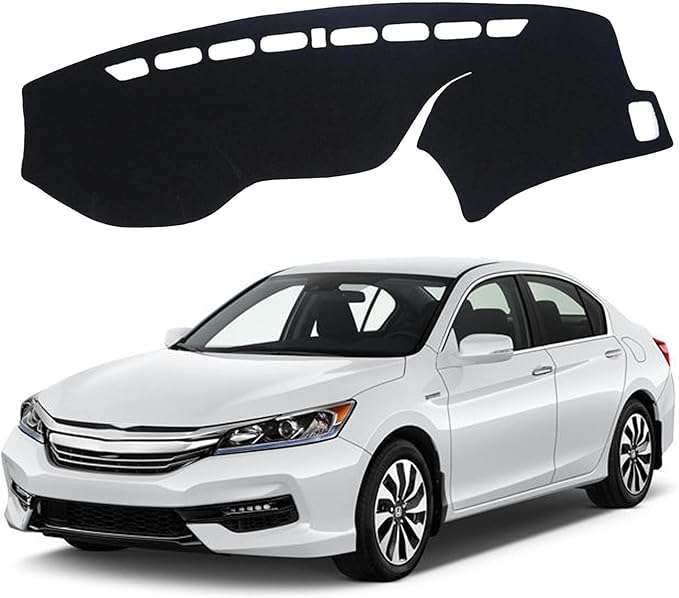 Upgraded Dash Mat for 2013-2017 Honda Accord Polyester Dash Board UV Protection Non-Slip Windshield Reflective Dash Cover Interior Accessory Black (Without HUD)