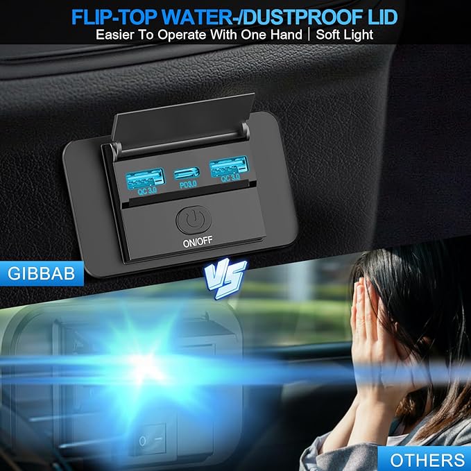 4PCS 3 Ports 12V RV USB Outlet 72W, Gibbab Dual USB QC3.0 36W & PD3.0 Type-C Quick Charge 36W Panel Wall Mount, Automotive Car USB Socket Charger Adapter for RV Marine Boat Bus ATV Motorcycle Truck