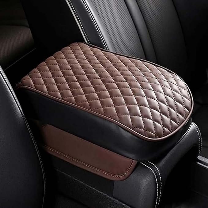 Center Console Armrest Cover Pad for Isuzu D-MAX MU-X 2015-2025, Universal PU Leather Cushion Anti-Slip Waterproof Interior Accessories Comfort Protection,A/Brown