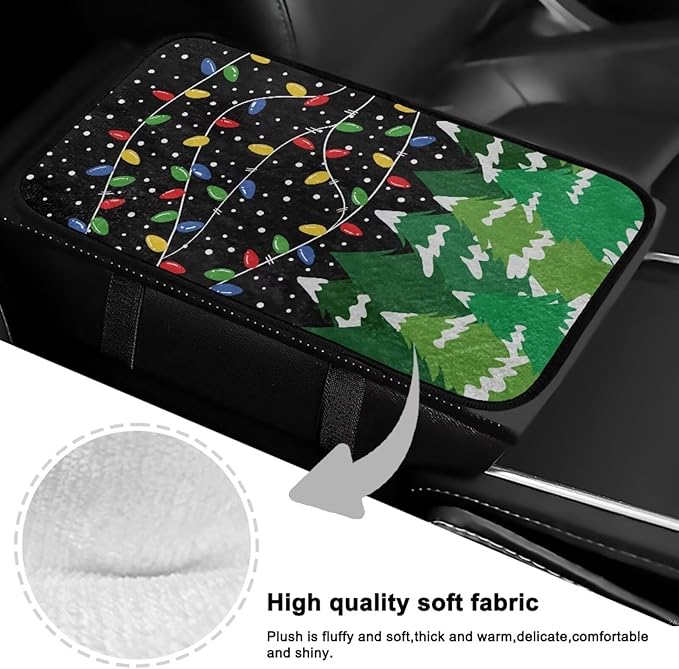 Bulopur Christmas Style Auto Armrest Console Cover Flannel Armrest Cover Car Thickened Armrest Console Cover Easy to Install Fashion Auto Interior Fit Most Car, Truck, SUV, or Van