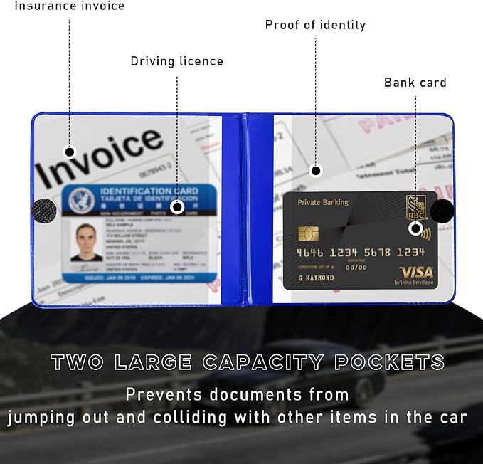 Ziciner Car Registration and Insurance Holder, 5.2"× 4.7" Premium Auto Glove Box Organizer with Closure, Essential Vehicle Document Holder for Card, Driver License (Blue)